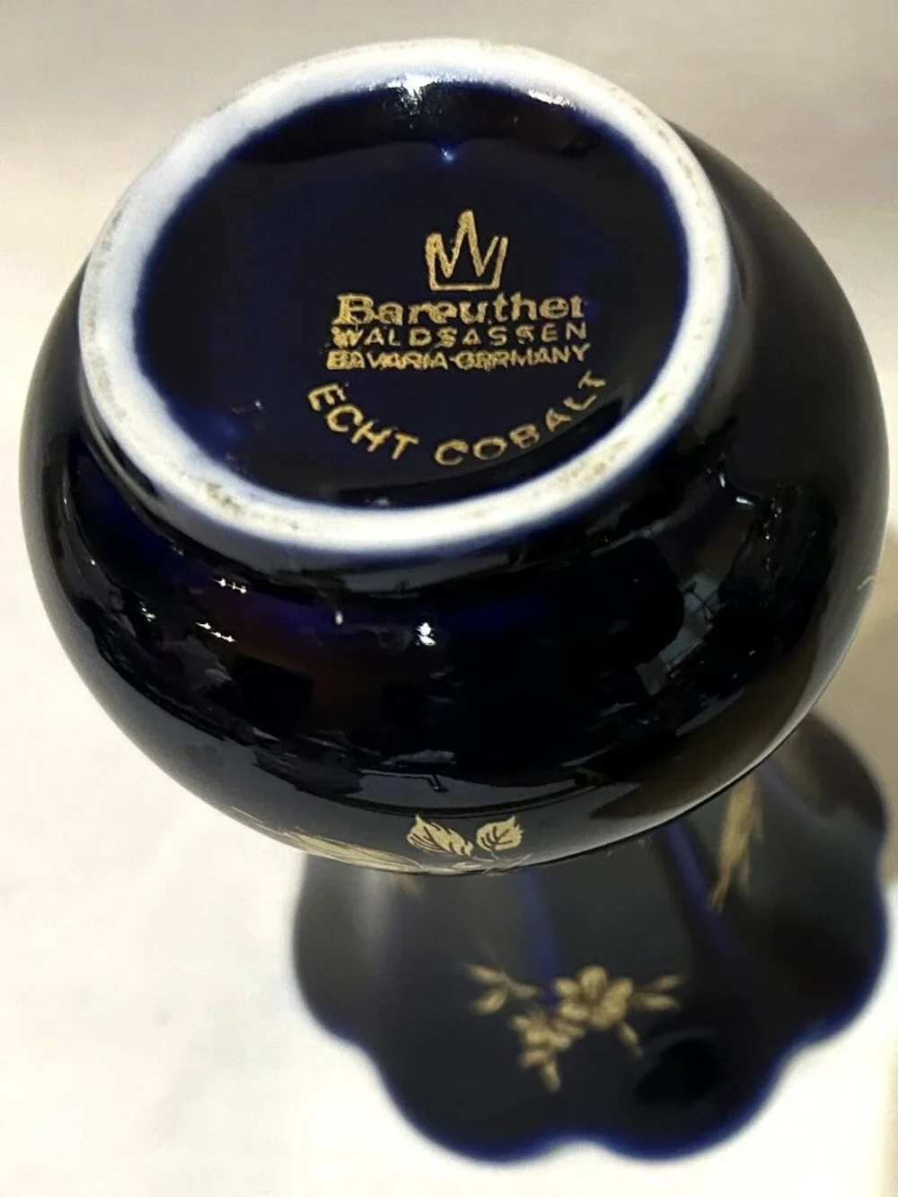 Cobalt Etch German Vase Bareuther Waldsassen Vintage